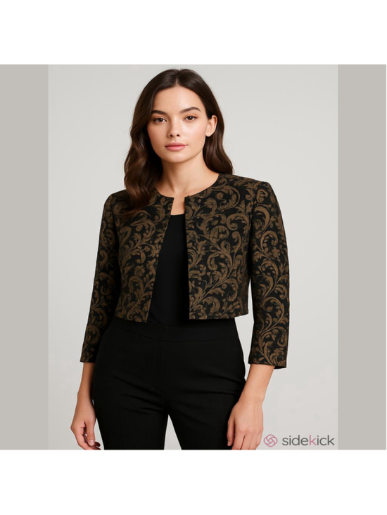Ann Taylor LOFT Jackets & Blazers - Ann Taylor LOFT Black Gold Brocade Cropped Jacket Size 12